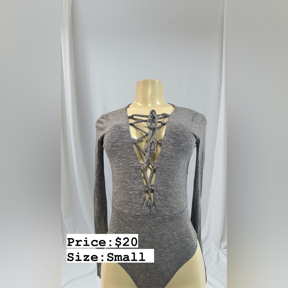 Gray Cut Out Long Sleeve Bodysuit